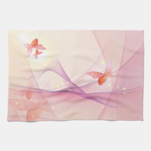 Roze vlindersluier theedoek (Horizontaal)