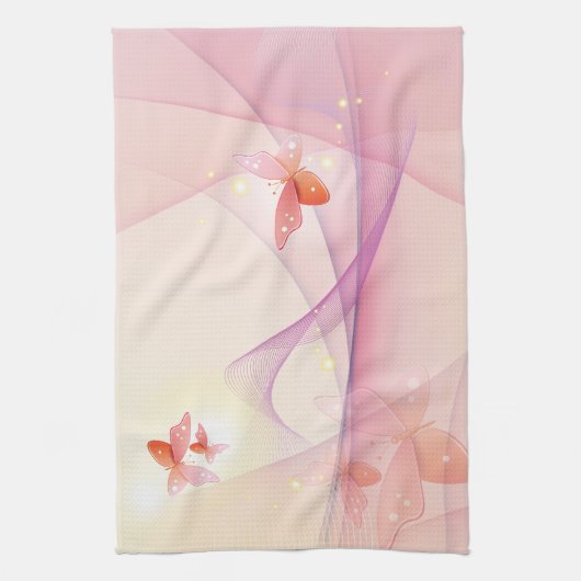 Roze vlindersluier theedoek (Verticaal)