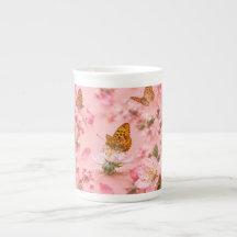 Roze Vlindertuin Bloemachtige Bone China Mok