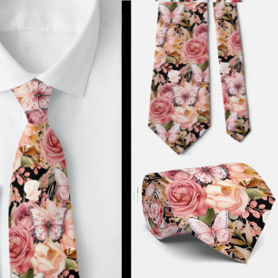 Roze Vlindertuin Bloemen Stropdas