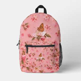 Roze Vlindertuin Bloemig Bedrukte Rugzak