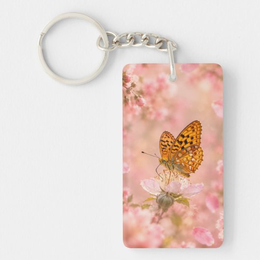 Roze Vlindertuin Bloemstuk Sleutelhanger (Voorkant)