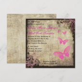 Roze  vlinderuitnodiging kaart (Voorkant / Achterkant)