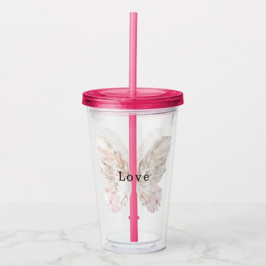 roze vlindervleugels acryl drinkbeker (Voorkant)