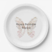  Roze Vlindervleugels Verjaardag Papieren Bordje (Voorkant)