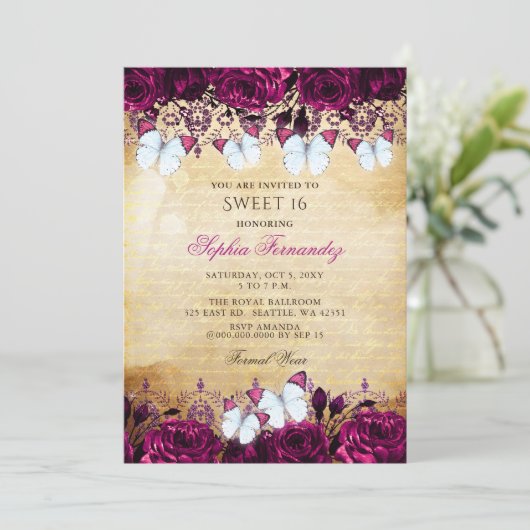  roze vlindervlinder 16 kaart (Staand voorkant)