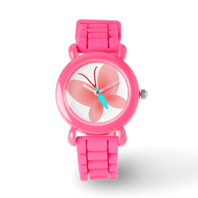 Roze vlindervormig ontwerp horloge (Voorkant)