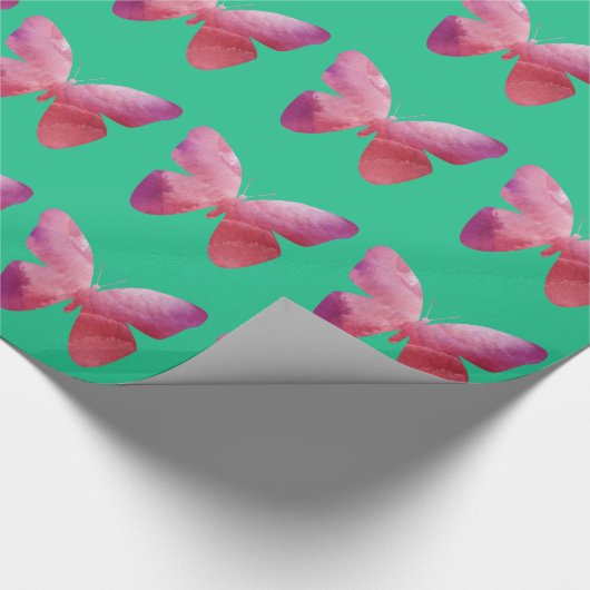 Roze vlindervrijheid cadeaupapier (Hoek)