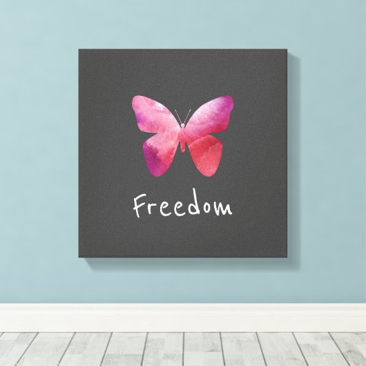 Roze vlindervrijheid canvas afdruk (Insitu (Houten vloer))