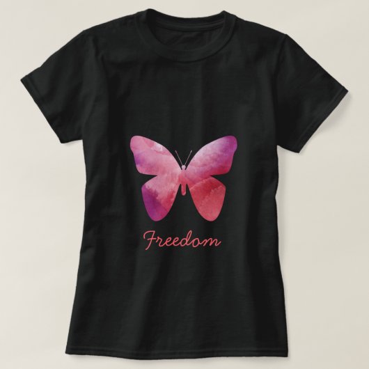Roze vlindervrijheid t-shirt (Design voorkant)