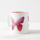 Roze vlindervrijheid tweekleurige koffiemok (Voorkant links)