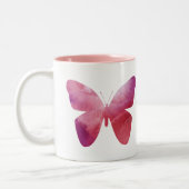 Roze vlindervrijheid tweekleurige koffiemok (Links)