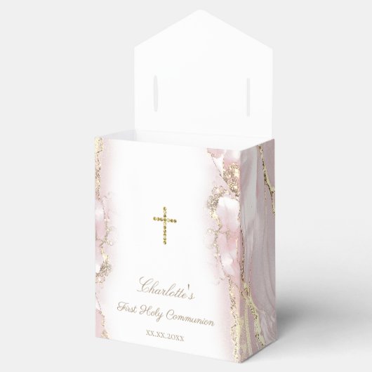 roze vloeibaar marmer Eerste Communie Bedankdoosjes (Geopend)