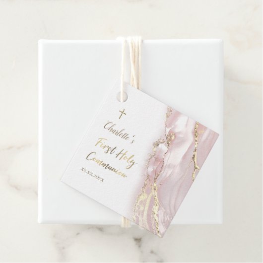 roze vloeibaar marmer Eerste Communie Bedankjes Labels (In situ)