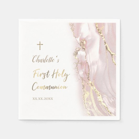 roze vloeibaar marmer Eerste Communie Servet (Voorkant)