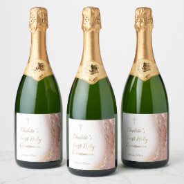 roze vloeibaar marmer Eerste Communie Sparkling Wijnetiket