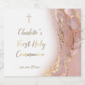 roze vloeibaar marmer Eerste Communie Sparkling Wijnetiket (Enkel label)