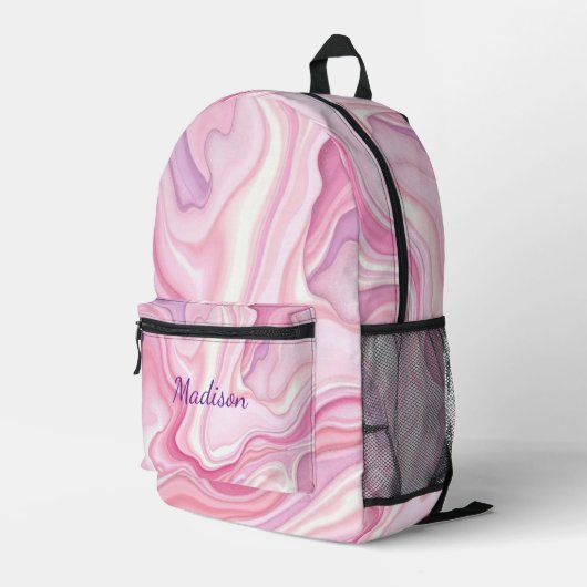 Roze Vloeibare Abstracte Ontwerp Bedrukte Rugzak (Achterkant Hoek Rechts)