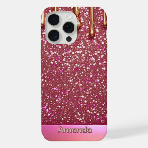 💖 Roze Vloeibare Glitter Over Gouden Luxe ✨👑 iPhone 15 Pro Max Case