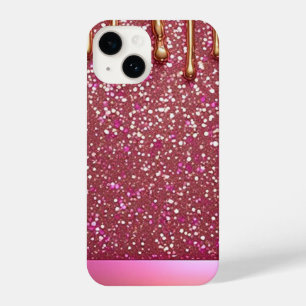 💖 Roze Vloeibare Glitters Over Luxe Goud iPhone 14 Hoesje