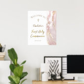 roze vloeibare marmer | Eerste Communie welkomstbo Poster (Thuiskantoor)