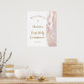 roze vloeibare marmer | Eerste Communie welkomstbo Poster (Keuken)