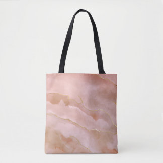 Roze Vloeibare Marmeren Gouden Textuur Tote Bag