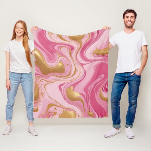Roze vloeistof met gouden strepen fleece deken (In situ)