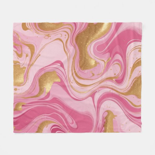 Roze vloeistof met gouden strepen fleece deken (Voorkant (Horizontaal))