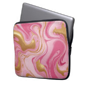 Roze vloeistof met gouden strepen laptop sleeve (Voorkant Links)