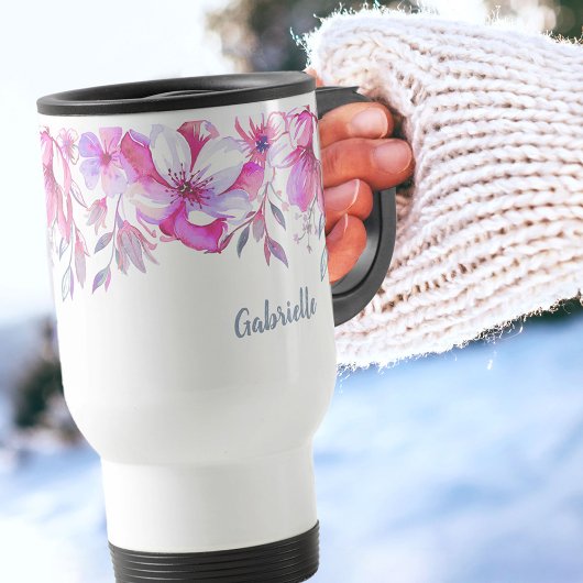 Roze Vloerrand en naam penseelscript Reisbeker