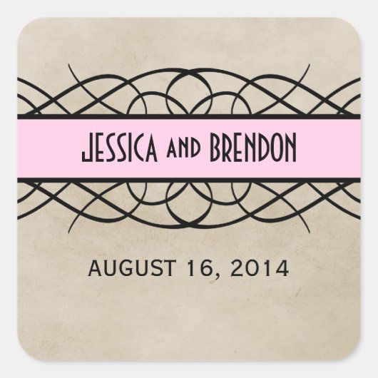 Roze Vlourish Border Wedding Stickers (Voorkant)