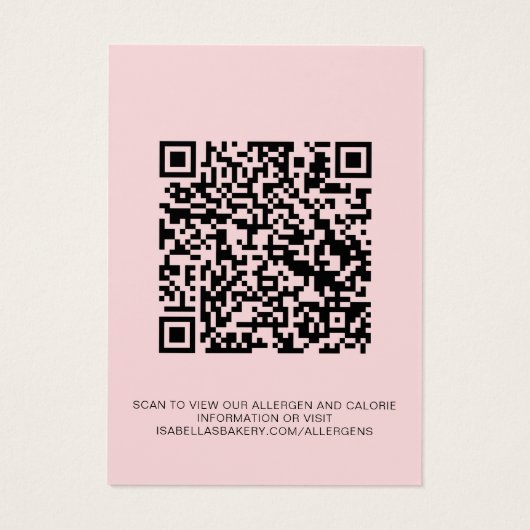 Roze voedingsallergie Calorie-informatie QR-code-K Visitekaartje (Achterkant)