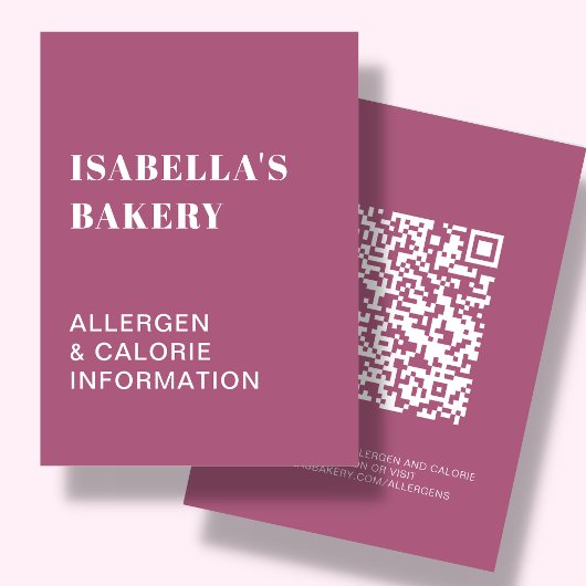 Roze voedingsallergie Calorie-informatie QR-code-K Visitekaartje