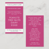 Roze voedselallergie Waarschuwing Gepersonaliseerd Visitekaartje (Voorkant / Achterkant)