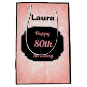  roze Voeg de naam 80e verjaardag toe Medium Cadeauzakje (Voorkant)