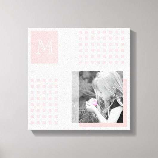 Roze voeg je foto Gingham Modern Monogram toe Canvas Afdruk (Voorkant)