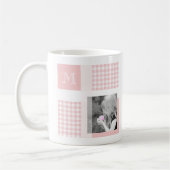 Roze voeg je foto Gingham Modern Monogram toe Koffiemok (Links)
