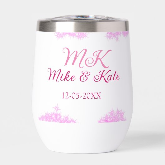 Roze voeg koppelnaam datum monogram glitter sparkl (Voorkant)