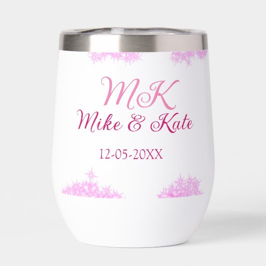 Roze voeg koppelnaam datum monogram glitter sparkl (Achterkant)