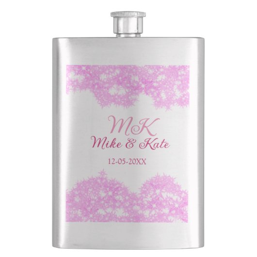 Roze voeg koppelnaam datum monogram glitter sparkl flacon (Voorkant)