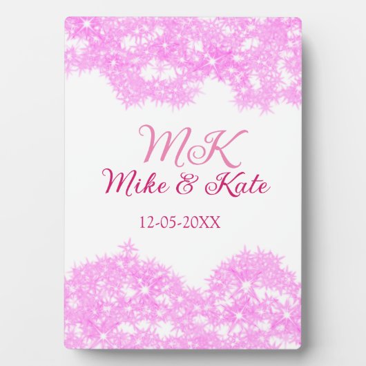 Roze voeg koppelnaam datum monogram glitter sparkl fotoplaat (voorkant)