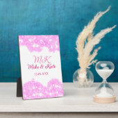 Roze voeg koppelnaam datum monogram glitter sparkl fotoplaat (Zijkant)