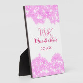 Roze voeg koppelnaam datum monogram glitter sparkl fotoplaat (Zijkant)