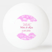 Roze voeg koppelnaam datum monogram glitter sparkl pingpongbal (Voorkant)