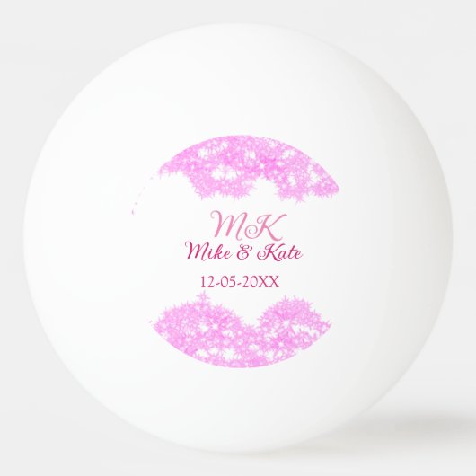 Roze voeg koppelnaam datum monogram glitter sparkl pingpongbal (Achterkant)