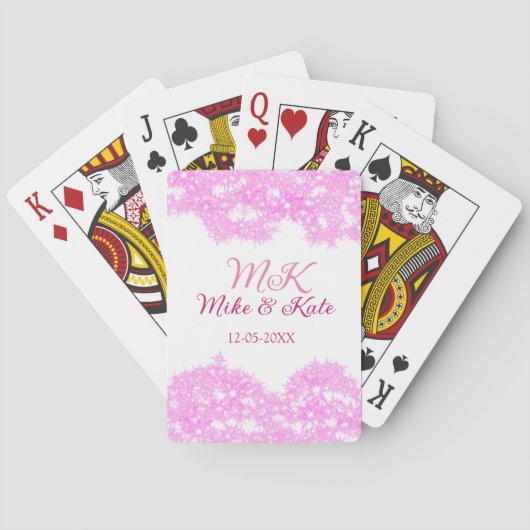 Roze voeg koppelnaam datum monogram glitter sparkl pokerkaarten (Achterkant)