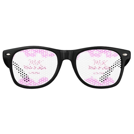 Roze voeg koppelnaam datum monogram glitter sparkl retro zonnebril (Voorkant)