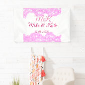 Roze voeg koppelnaam datum monogram glitter sparkl spandoek (Insitu)
