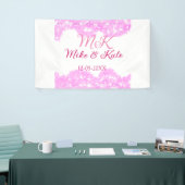 Roze voeg koppelnaam datum monogram glitter sparkl spandoek (Beurs)